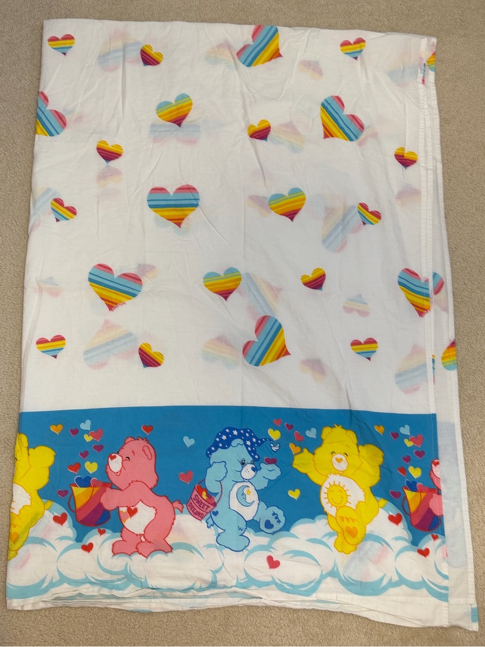 Care Bears Twin Flat sheet and Pillowcase Fabric Vintage
